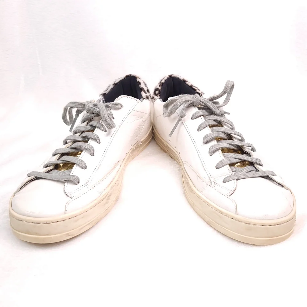 P448 Women's John Pearl Bubble Cow Print Calf Hair Sneakers In White Women's 38